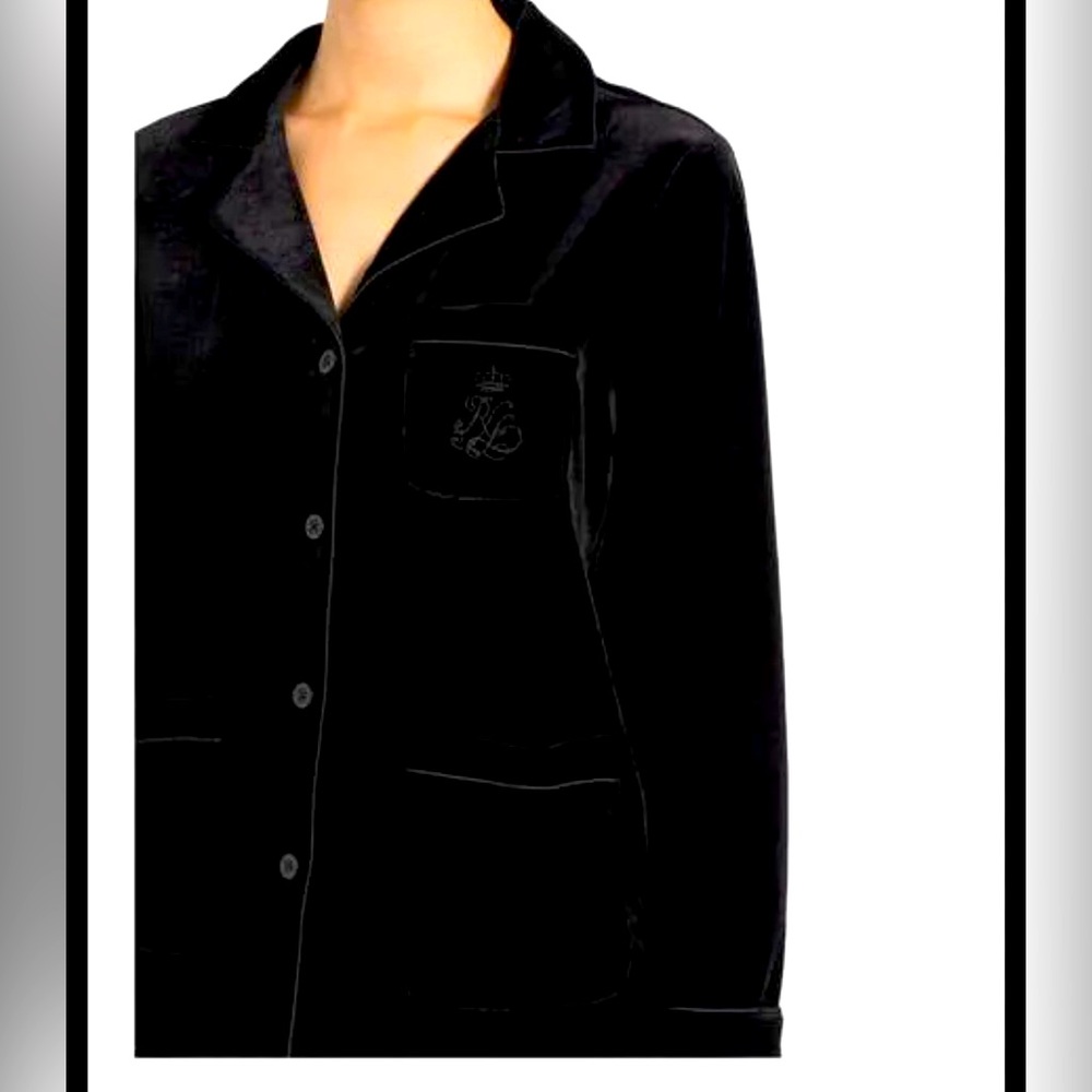 Lauren Ralph Lauren womens velvet pajama top LG black label logo Large - Picture 2 of 6